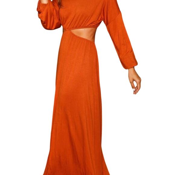 NWT Fantastic Fawn maxi in copper cut out waist & open back. Elastic waist - Picture 2 of 15